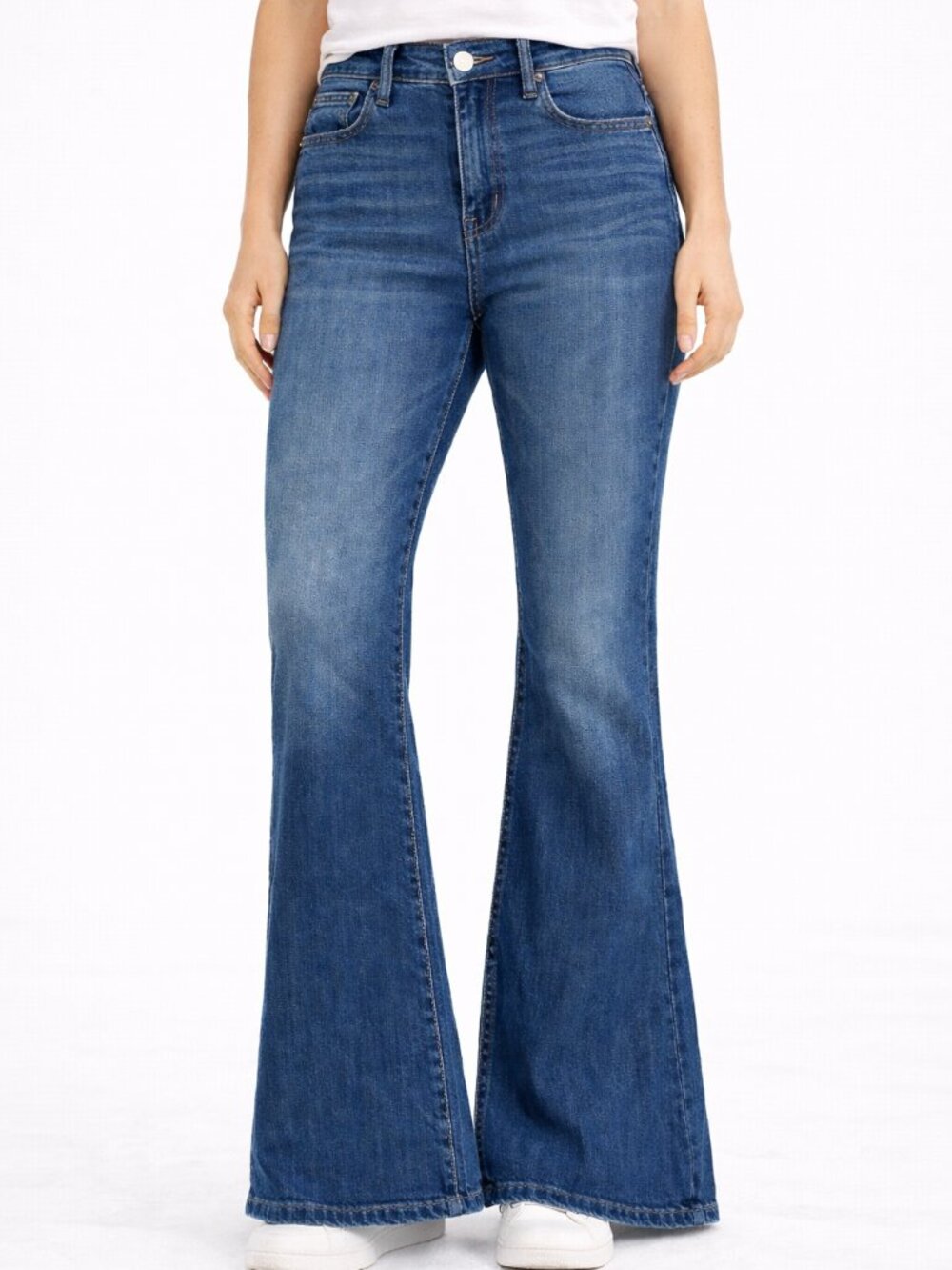 Hollister High-Rise Flare Jeans Womens size 31 Blue Medium Wash Stretch Denim